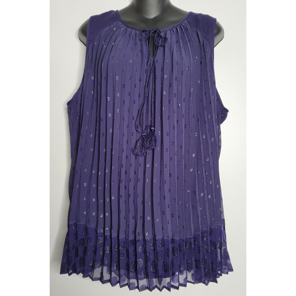 Lane Bryant Womens Blouse Top Size 22 Pleated Purple Sleeveless Lined Chiffon
